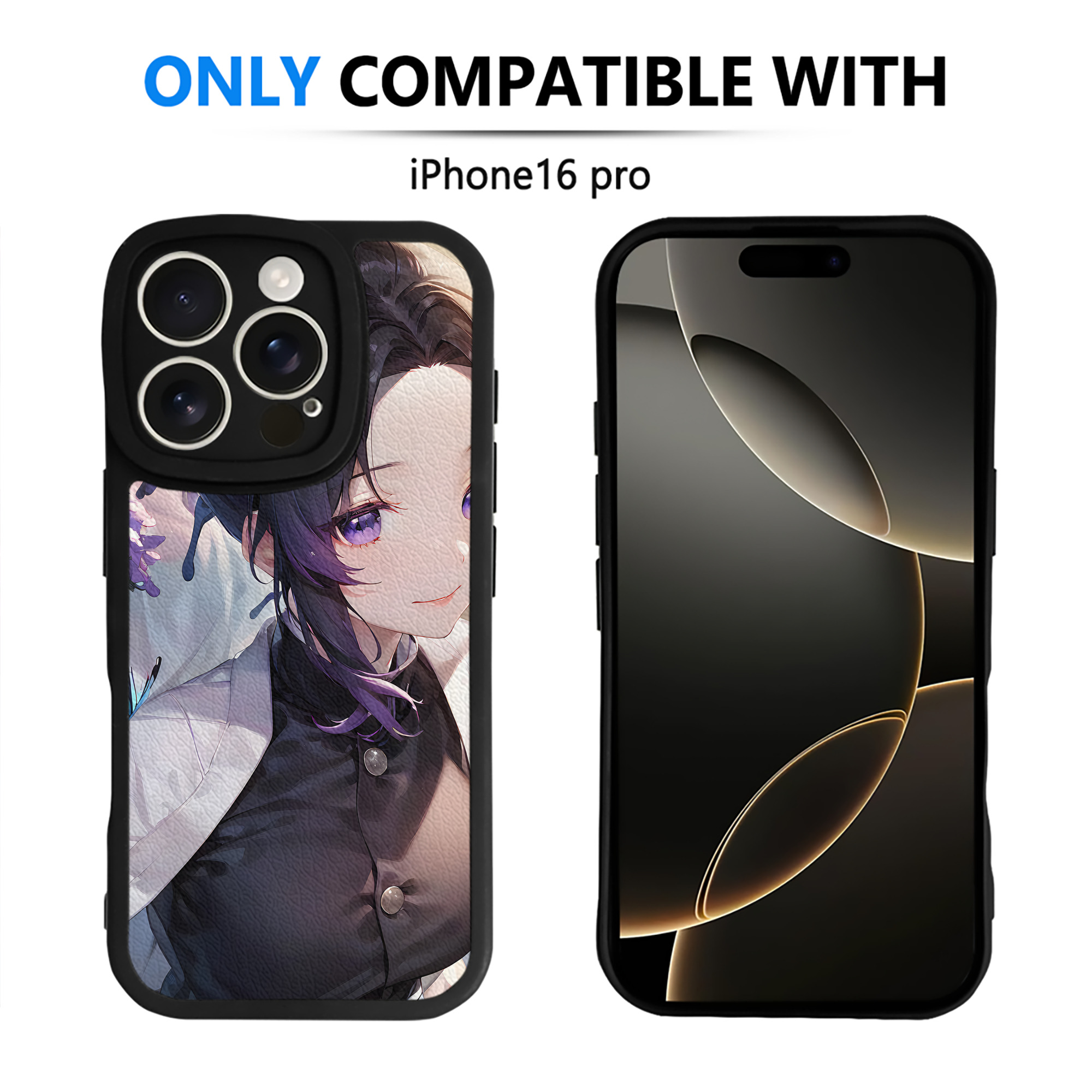 （画像用） 鬼滅の刃（きめつのやいば）蟲柱-胡蝶 しのぶ／こちょう しのぶ Kochou Shinobu 【iPhone 16シリーズ対応】シリコンスマホケース（レザー調） 材質：シリコン